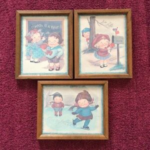 Campbells Vintage Antique Pictures in Wooden Frames Lot